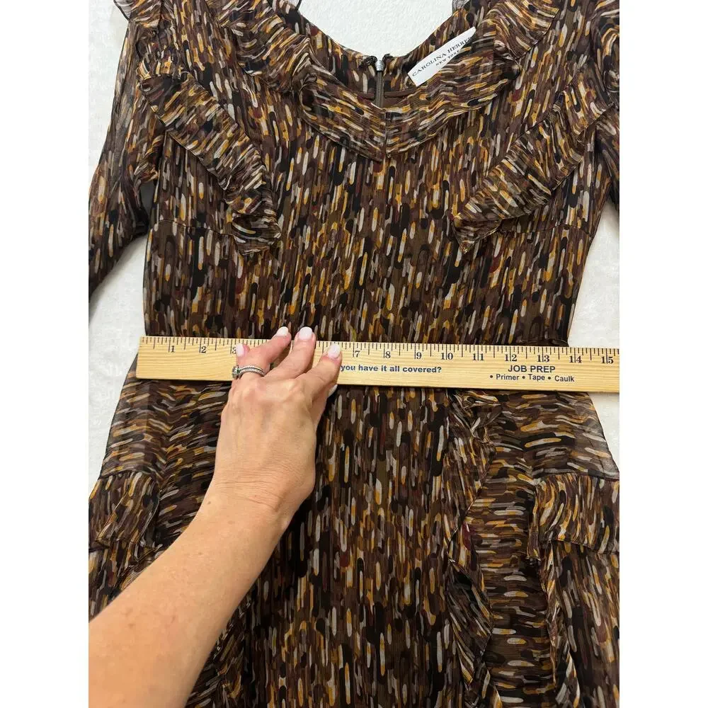 Carolina Herrera Dress Womens 6 Silk Animal Print Ruffle Tie Waist Knee Length - Picture 12 of 15
